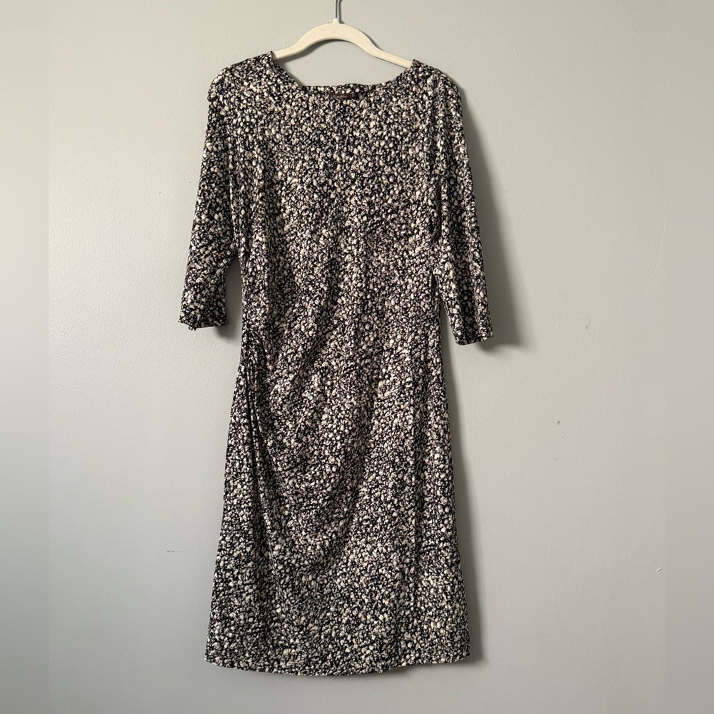 J. Mclaughlin Dress Women Black Cream Sheath Dress Knee Length Ruched Stretch
